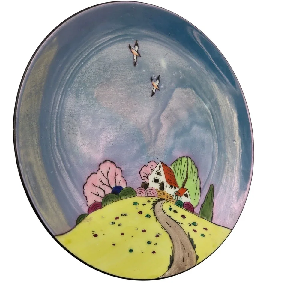 Vintage Noritake Hand Painted Lusterware Cottage Landscape Plates Set of 6 Japan